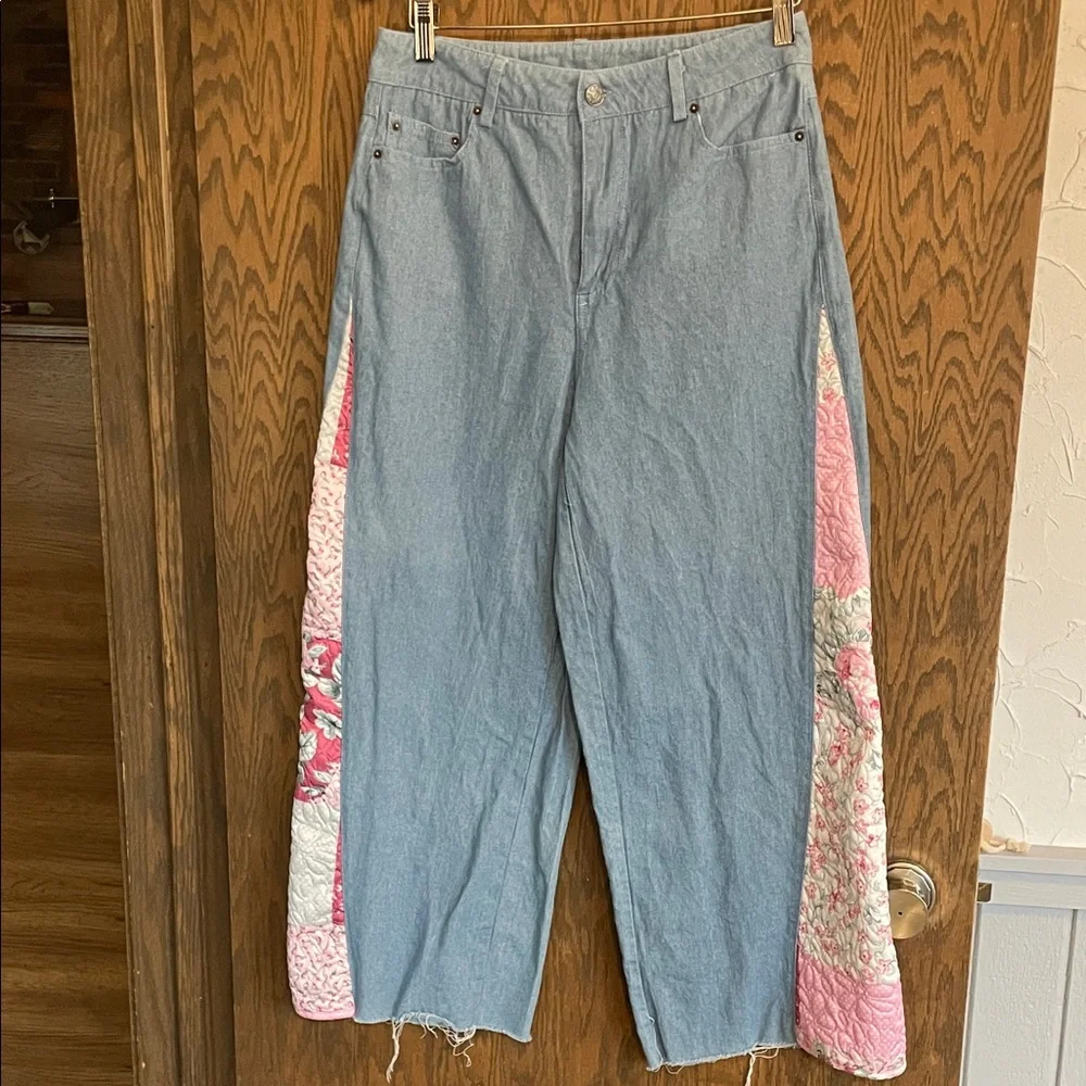 Women's Blue and‎ Pink Patchwork Jeans - Picture 2 of 8